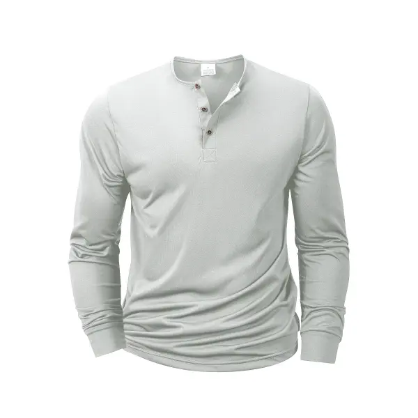 Men’s Long Sleeve Henley T-Shirt – Soft Cotton Band Collar Pullover Casual Button-Neck Basic Tee for Men - WHITE / S