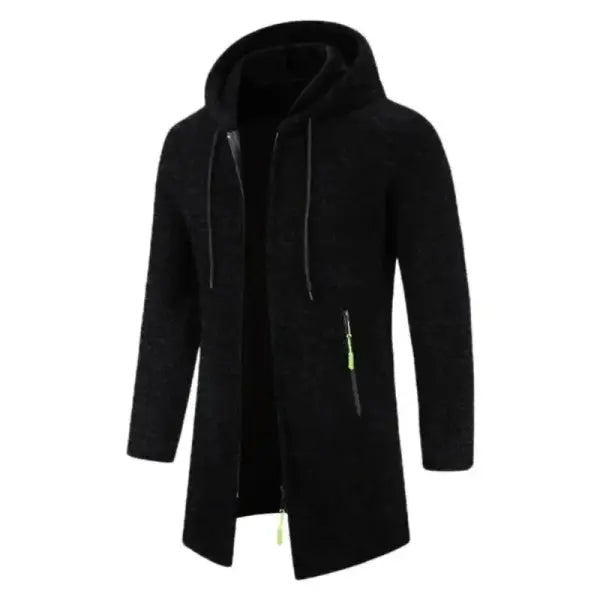 Men’s Long Sleeve Hooded Sweater – Oversize Zipper Hoodie Streetwear Warm Solid Color Autumn Jacket - Black / XXXL