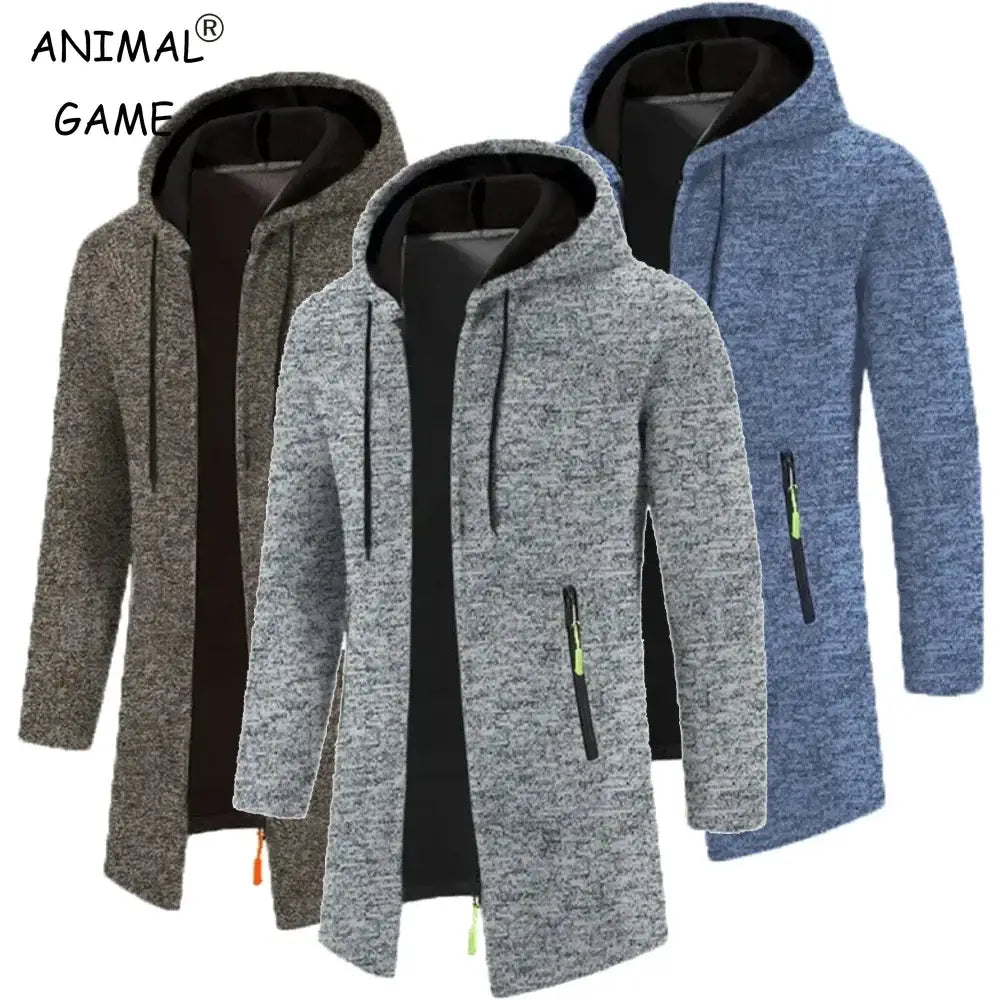 New Mens Long Sleeve Hooded Sweater for Men Zipper Sweatshirts Oversize Streetwear Warm Solid Color Autumn Jacket