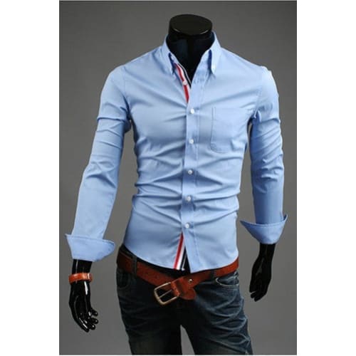 New Men’s Long-sleeved Shirts For Men - Sky Blue / 2XL