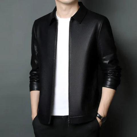 New Men’s PU Leather Jacket – Casual Youth Motorcycle Lapel Vintage Outwear - Himpall
