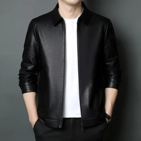 New Men’s PU Leather Jacket – Casual Youth Motorcycle Lapel Vintage Outwear - Himpall