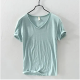 New Mens T Shirt Pure Color V Collar Short Sleeved Tops Tees Men T-Shirt 10colors slim Man T-Shirts Fitness For Male