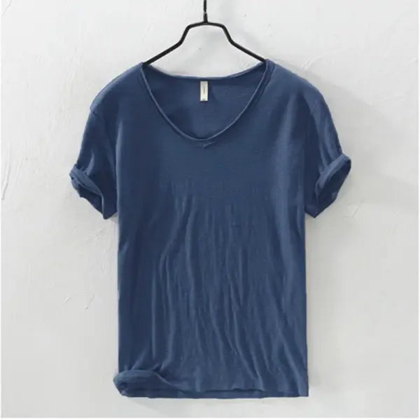 Men’s Slim Fit V-Neck T-Shirt – Premium Cotton Athletic Short Sleeve Tee Lightweight Fitness Top in 10 Colors - Denim