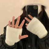 New Mink Fleece Half Finger Gloves for Women’s Soft Winter Warmth Luxury Solid Color Plush Knitted Fingerless Gloves