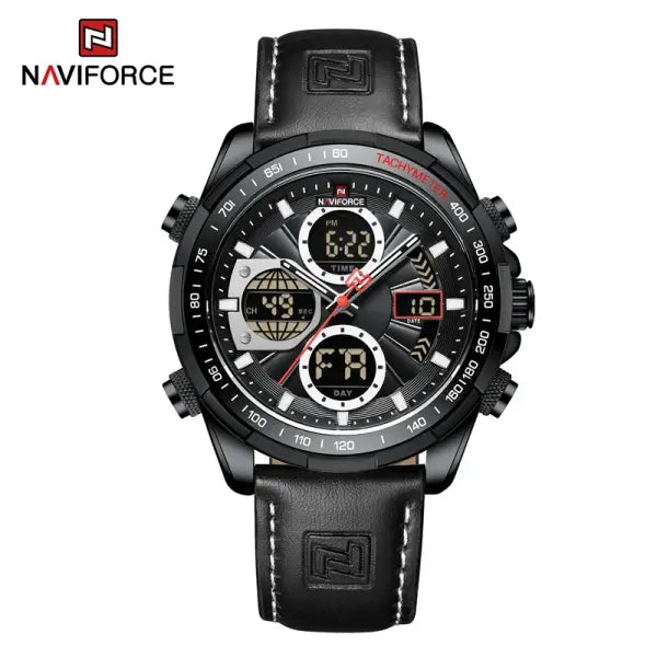 Military Sport Quartz Wristwatches Leather Chronograph - Black Black