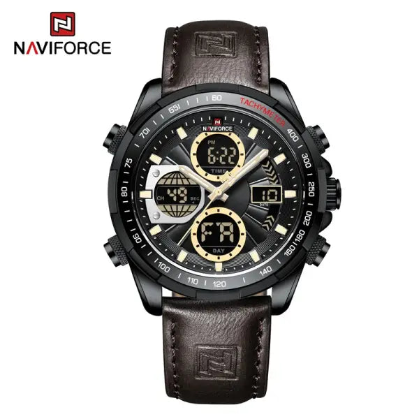 Military Sport Quartz Wristwatches Leather Chronograph - Black Brown