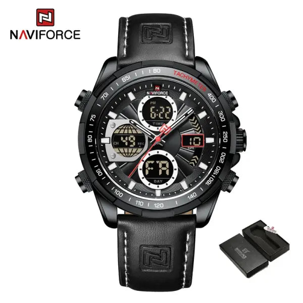 Military Sport Quartz Wristwatches Leather Chronograph - With Box