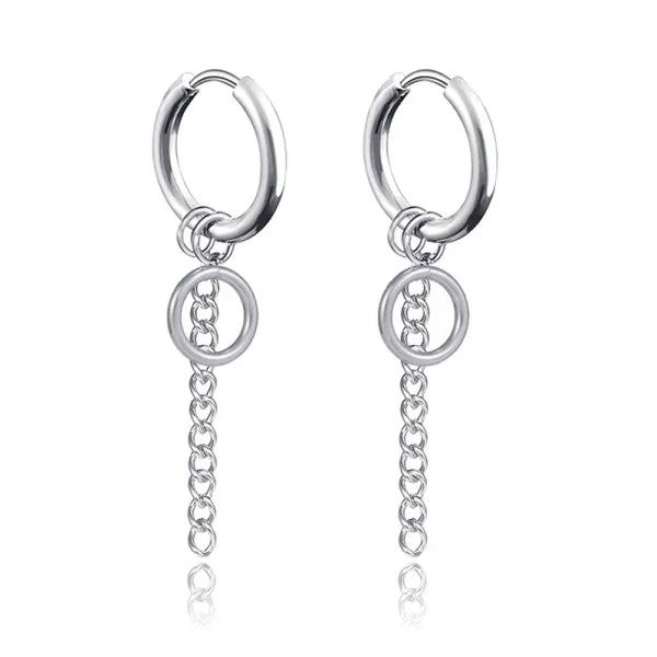 New Punk Stainless Steel Chain Hoop Earrings – Trendy Goth Hip Hop Pendants - Z0001-28
