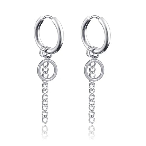 New Punk Stainless Steel Chain Hoop Earrings – Trendy Goth Hip Hop Pendants - Z0001-28