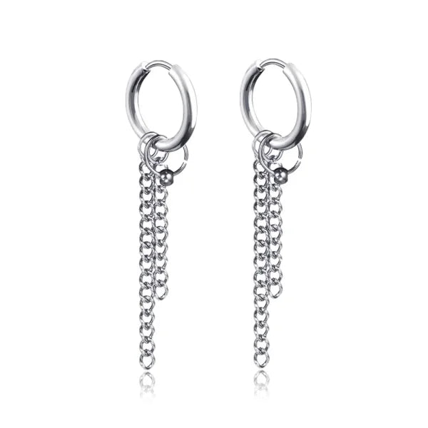 New Punk Stainless Steel Chain Hoop Earrings – Trendy Goth Hip Hop Pendants - Z0001-15