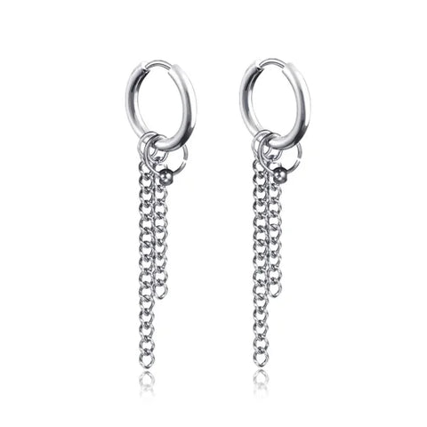New Punk Stainless Steel Chain Hoop Earrings – Trendy Goth Hip Hop Pendants - Z0001-15