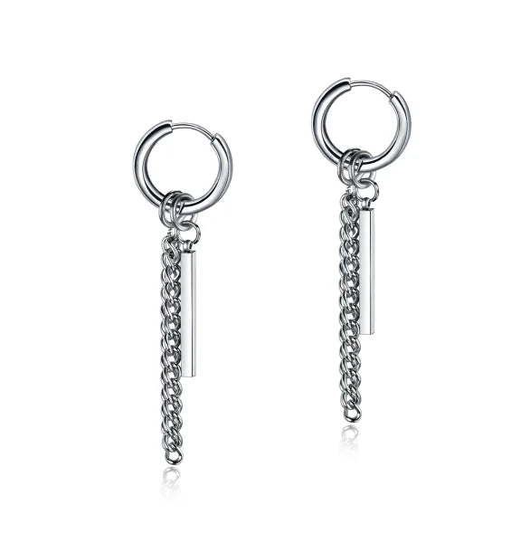 New Punk Stainless Steel Chain Hoop Earrings – Trendy Goth Hip Hop Pendants - Z0001-32