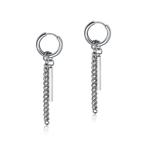 New Punk Stainless Steel Chain Hoop Earrings – Trendy Goth Hip Hop Pendants - Z0001-32