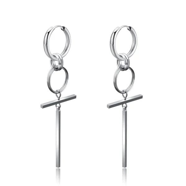 New Punk Stainless Steel Chain Hoop Earrings – Trendy Goth Hip Hop Pendants - Z0001-01