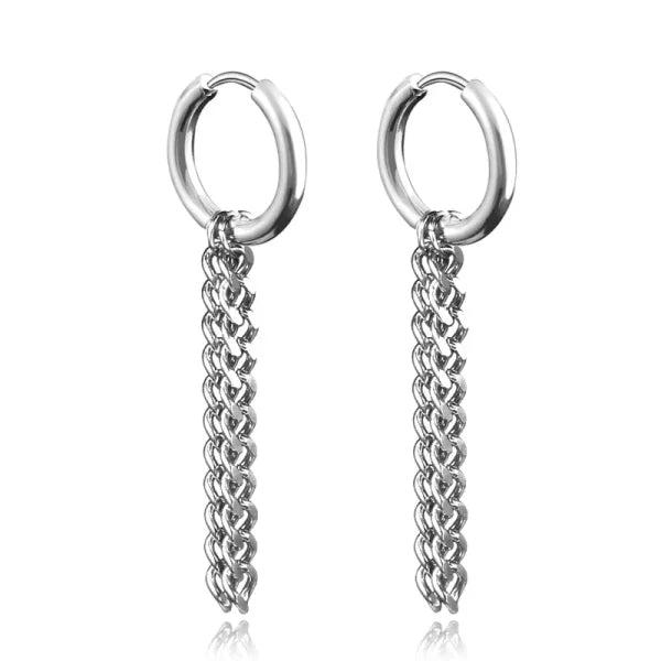 New Punk Stainless Steel Chain Hoop Earrings – Trendy Goth Hip Hop Pendants - Himpall