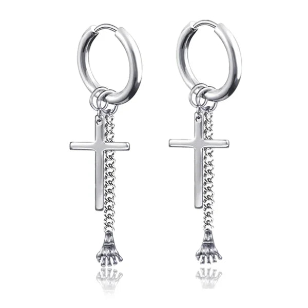 New Punk Stainless Steel Chain Hoop Earrings – Trendy Goth Hip Hop Pendants - Z0001-13