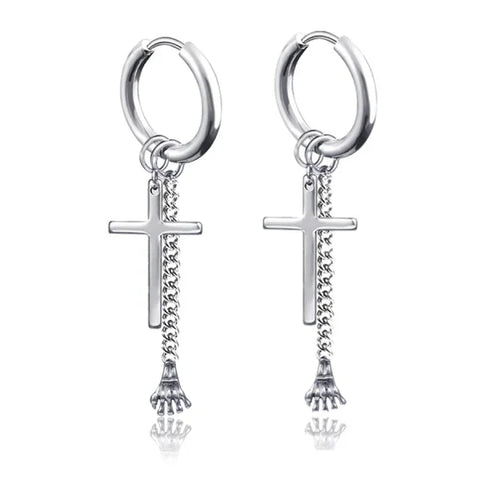 New Punk Stainless Steel Chain Hoop Earrings – Trendy Goth Hip Hop Pendants - Z0001-13