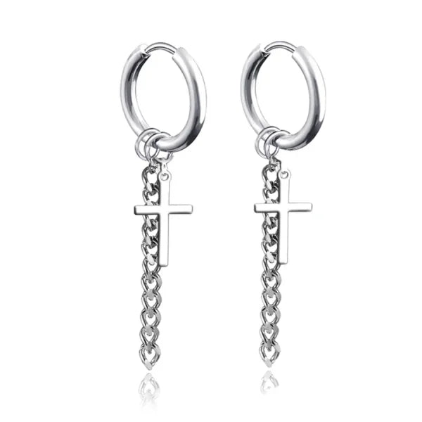 New Punk Stainless Steel Chain Hoop Earrings – Trendy Goth Hip Hop Pendants - Z0001-09