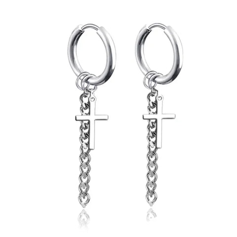 New Punk Stainless Steel Chain Hoop Earrings – Trendy Goth Hip Hop Pendants - Z0001-09