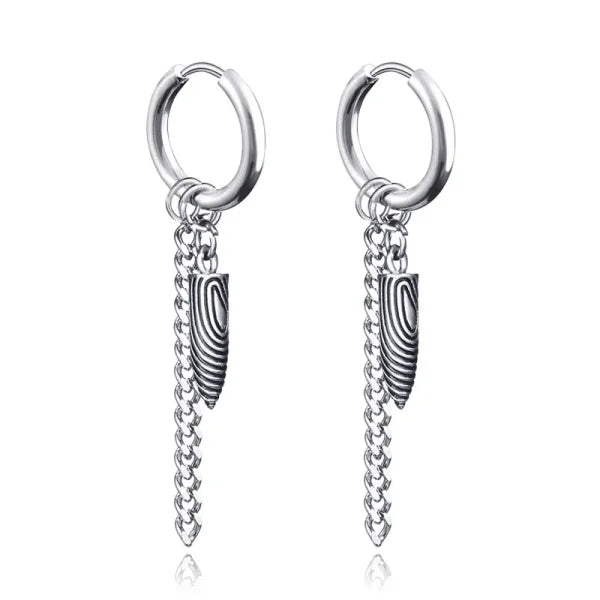 New Punk Stainless Steel Chain Hoop Earrings – Trendy Goth Hip Hop Pendants - Z0001-11