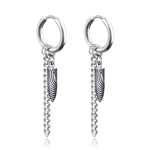 New Punk Stainless Steel Chain Hoop Earrings – Trendy Goth Hip Hop Pendants - Z0001-11