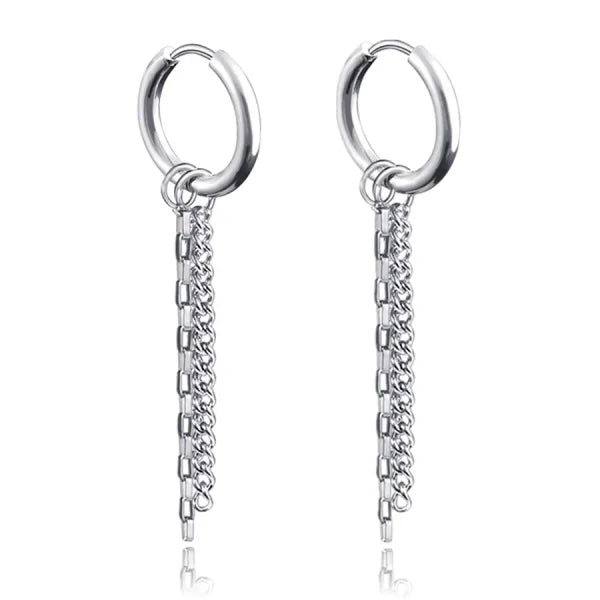 New Punk Stainless Steel Chain Hoop Earrings – Trendy Goth Hip Hop Pendants - Z0001-16