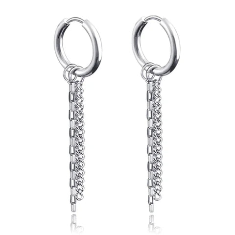 New Punk Stainless Steel Chain Hoop Earrings – Trendy Goth Hip Hop Pendants - Z0001-16