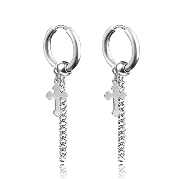 New Punk Stainless Steel Chain Hoop Earrings – Trendy Goth Hip Hop Pendants - Himpall