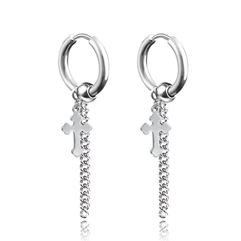 New Punk Stainless Steel Chain Hoop Earrings – Trendy Goth Hip Hop Pendants - Z0001-05