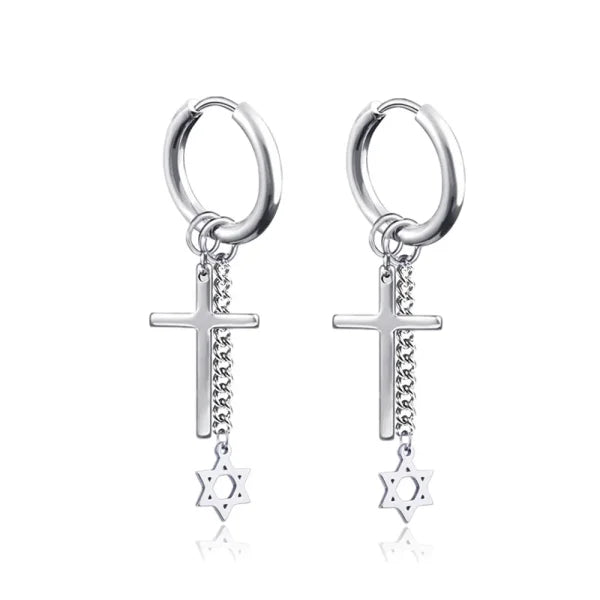 New Punk Stainless Steel Chain Hoop Earrings – Trendy Goth Hip Hop Pendants - Z0001-14