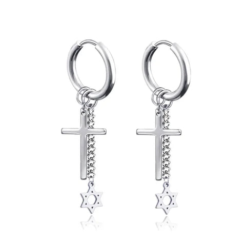 New Punk Stainless Steel Chain Hoop Earrings – Trendy Goth Hip Hop Pendants - Z0001-14