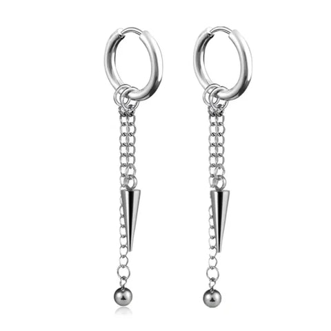 New Punk Stainless Steel Chain Hoop Earrings – Trendy Goth Hip Hop Pendants - Z0001-08