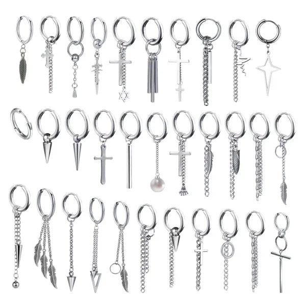 New Punk Stainless Steel Chain Hoop Earrings – Trendy Goth Hip Hop Pendants