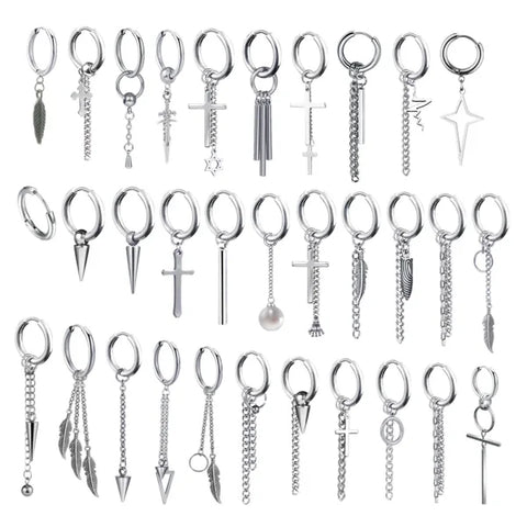 New Punk Stainless Steel Chain Hoop Earrings – Trendy Goth Hip Hop Pendants