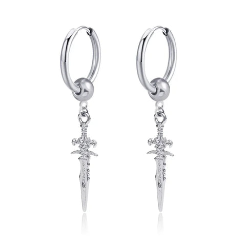 New Punk Stainless Steel Chain Hoop Earrings – Trendy Goth Hip Hop Pendants - Z0001-02