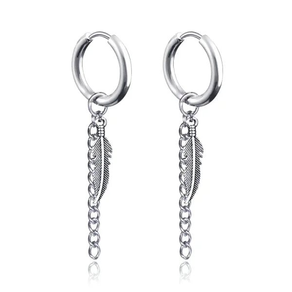 New Punk Stainless Steel Chain Hoop Earrings – Trendy Goth Hip Hop Pendants - Z0001-10