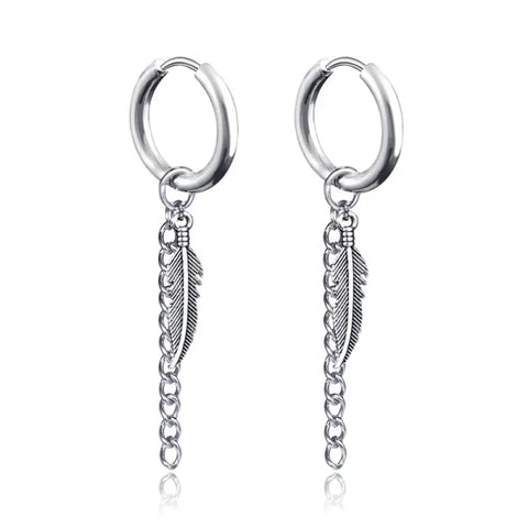 New Punk Stainless Steel Chain Hoop Earrings – Trendy Goth Hip Hop Pendants - Z0001-10