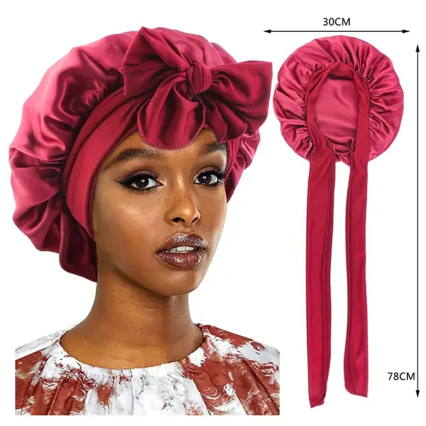 Women’s Satin Sleeping Cap with Solid Wide Band and Edge Wrap - Wine red / One Size