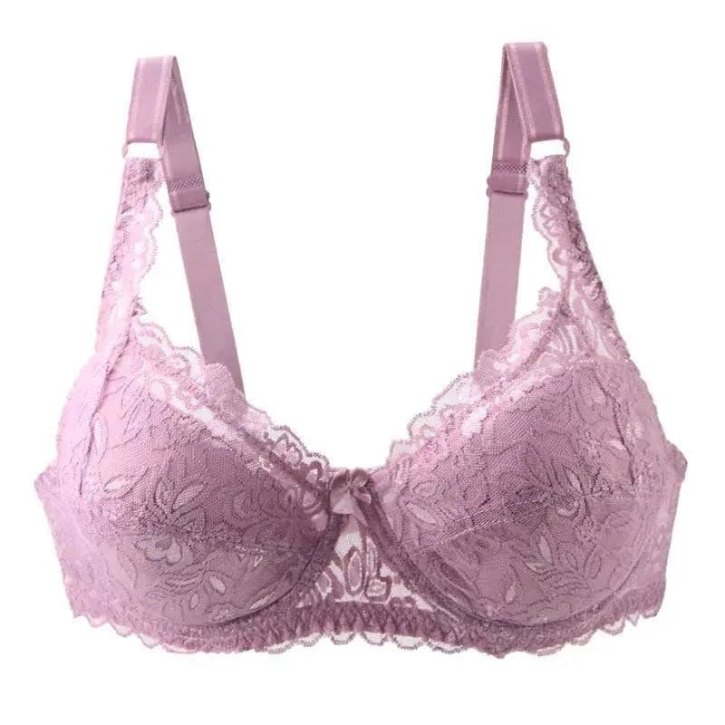 New Sexy Lace Bras: Unlined Full Cup Plus Size Lingerie with Push-Up Underwear - Pink / 80D