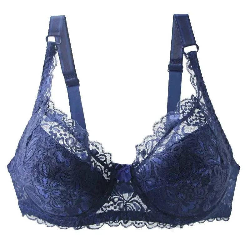 New Sexy Lace Bras: Unlined Full Cup Plus Size Lingerie with Push-Up Underwear - Blue / 85C