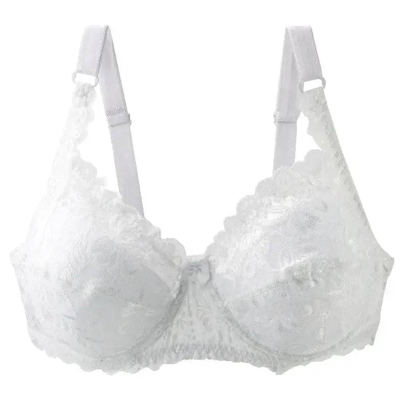 New Sexy Lace Bras: Unlined Full Cup Plus Size Lingerie with Push-Up Underwear - WHITE / 90E