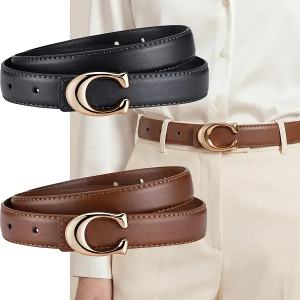 Smooth Buckle Belt PU Leather Women Business Casual