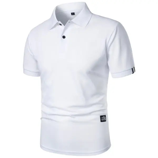 New Solid Color Polo Shirt Men’s Short Sleeve Button Tshirts Lapel Lightweight Streetwear Sport Casual Tops - White / S