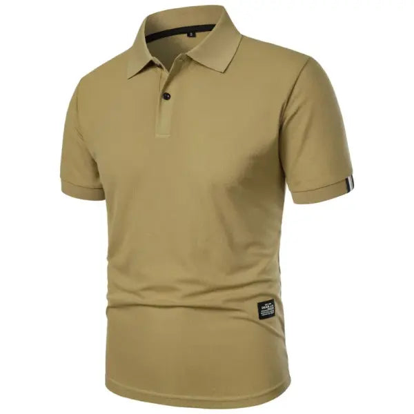 New Solid Color Polo Shirt Men’s Short Sleeve Button Tshirts Lapel Lightweight Streetwear Sport Casual Tops - Khaki / L