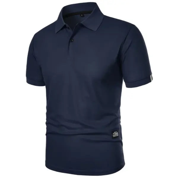 New Solid Color Polo Shirt Men’s Short Sleeve Button Tshirts Lapel Lightweight Streetwear Sport Casual Tops - Navy / XXL