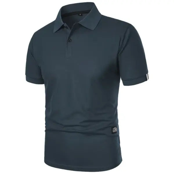 New Solid Color Polo Shirt Men’s Short Sleeve Button Tshirts Lapel Lightweight Streetwear Sport Casual Tops - Dark Gray