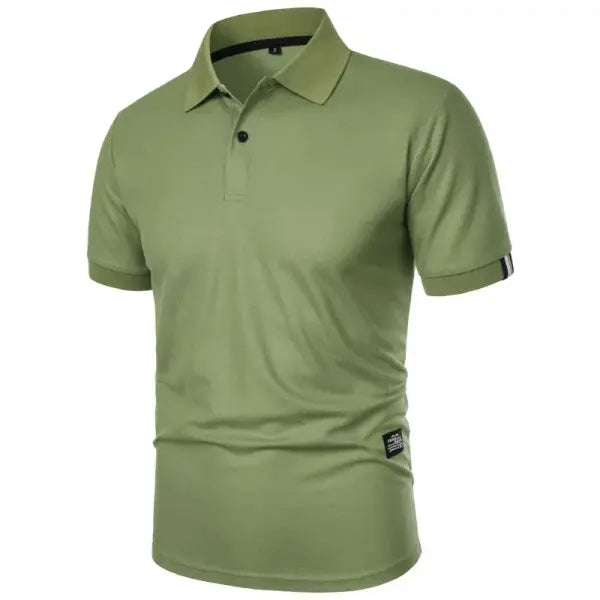 New Solid Color Polo Shirt Men’s Short Sleeve Button Tshirts Lapel Lightweight Streetwear Sport Casual Tops - Green