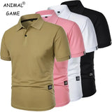 New Solid Color Polo Shirt Men’s Short Sleeve Button Tshirts Lapel Lightweight Streetwear Sport Casual Tops
