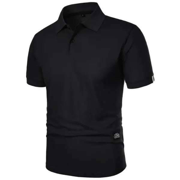 New Solid Color Polo Shirt Men’s Short Sleeve Button Tshirts Lapel Lightweight Streetwear Sport Casual Tops - Black / XL